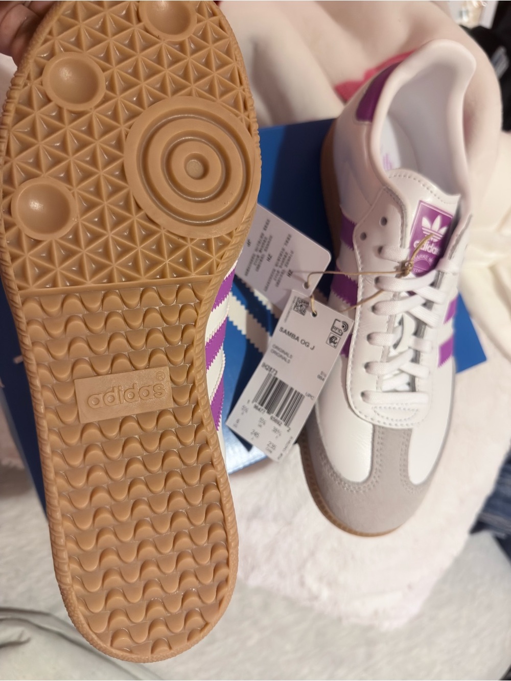 adidas Samba OG J White with Purple Accent Sneakers New IH 2873 (unisex) - Picture 10 of 15